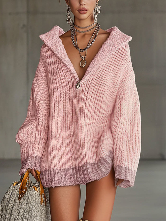 24-Hour-Shipping Pink Comfort Knitted Sweater Dress