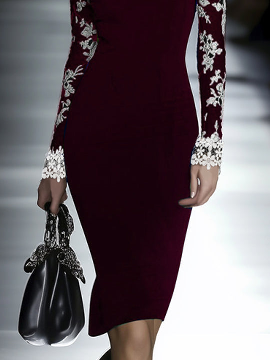 24-Hour-Shipping Lace Neckline Hip Dress
