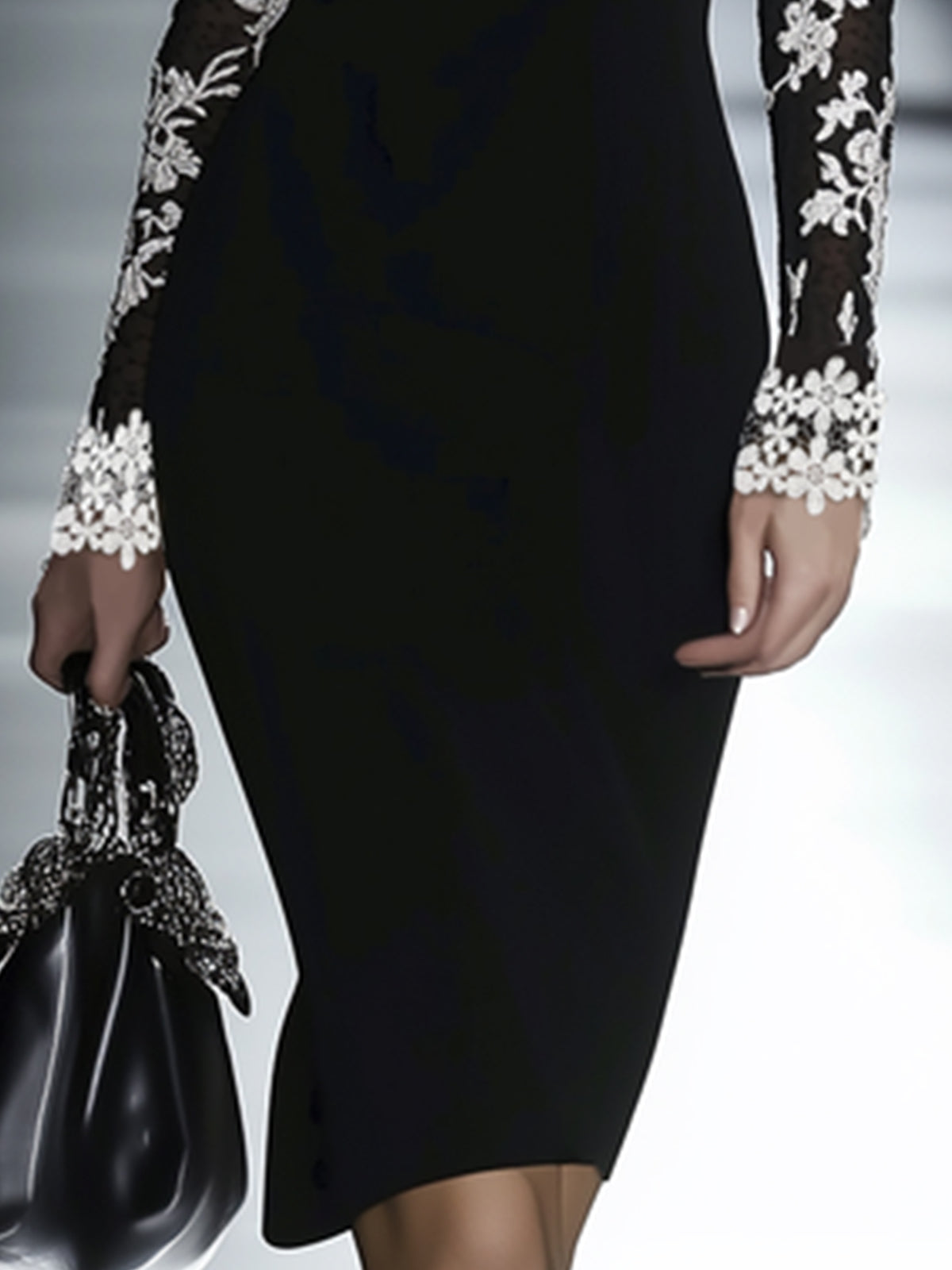 24-Hour-Shipping Lace Neckline Hip Dress