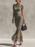 Green Lace Paneled Bodycon  Dress