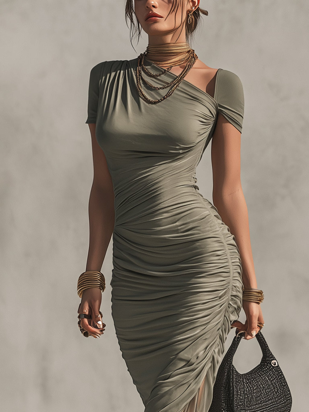 Green Lace Paneled Bodycon  Dress