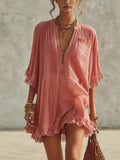 Pink Chiffon Ruffled Zip Mini Dress