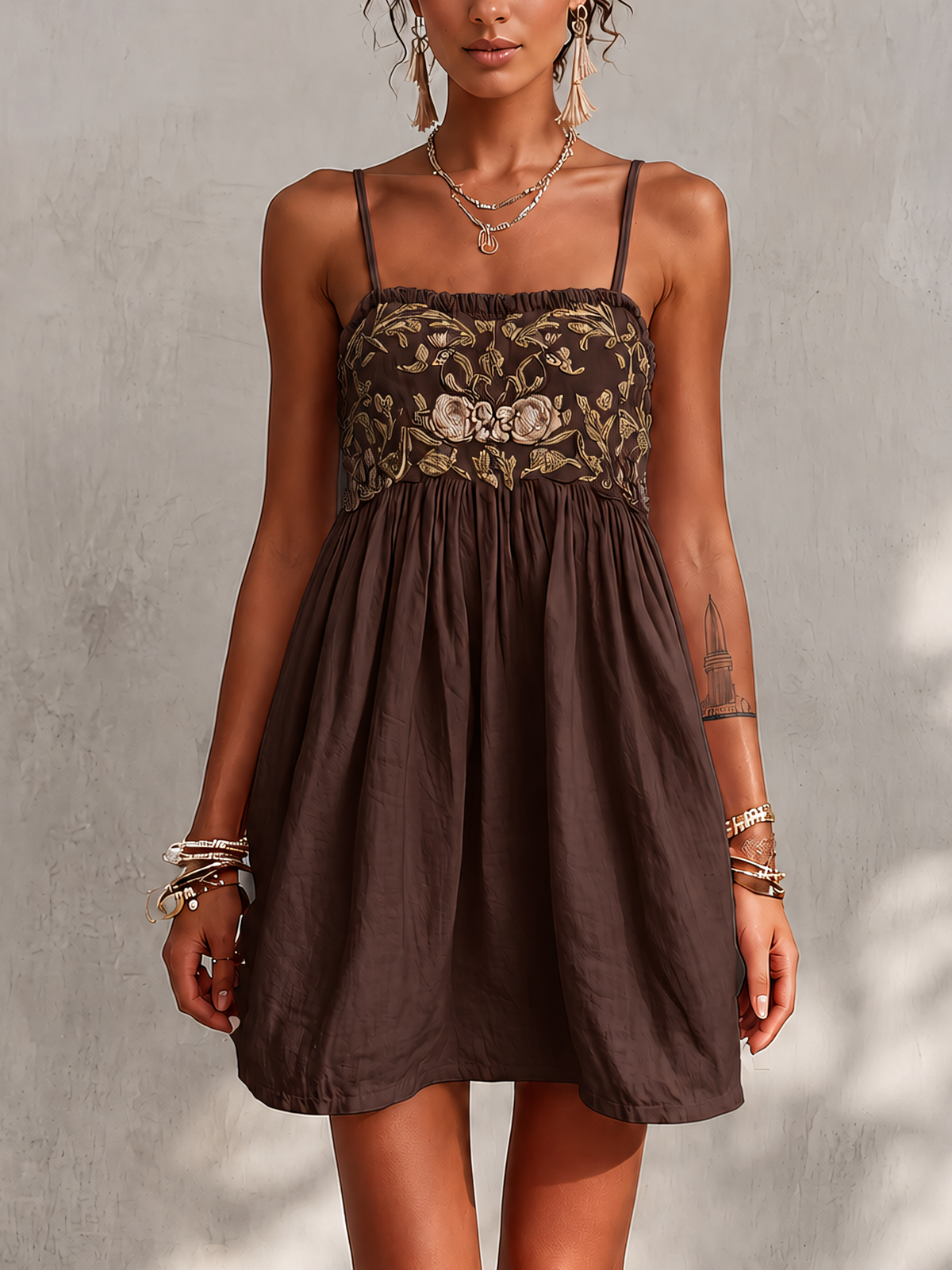 Pink Vintage Embroidered Linen Cotton Mini Cami Dress