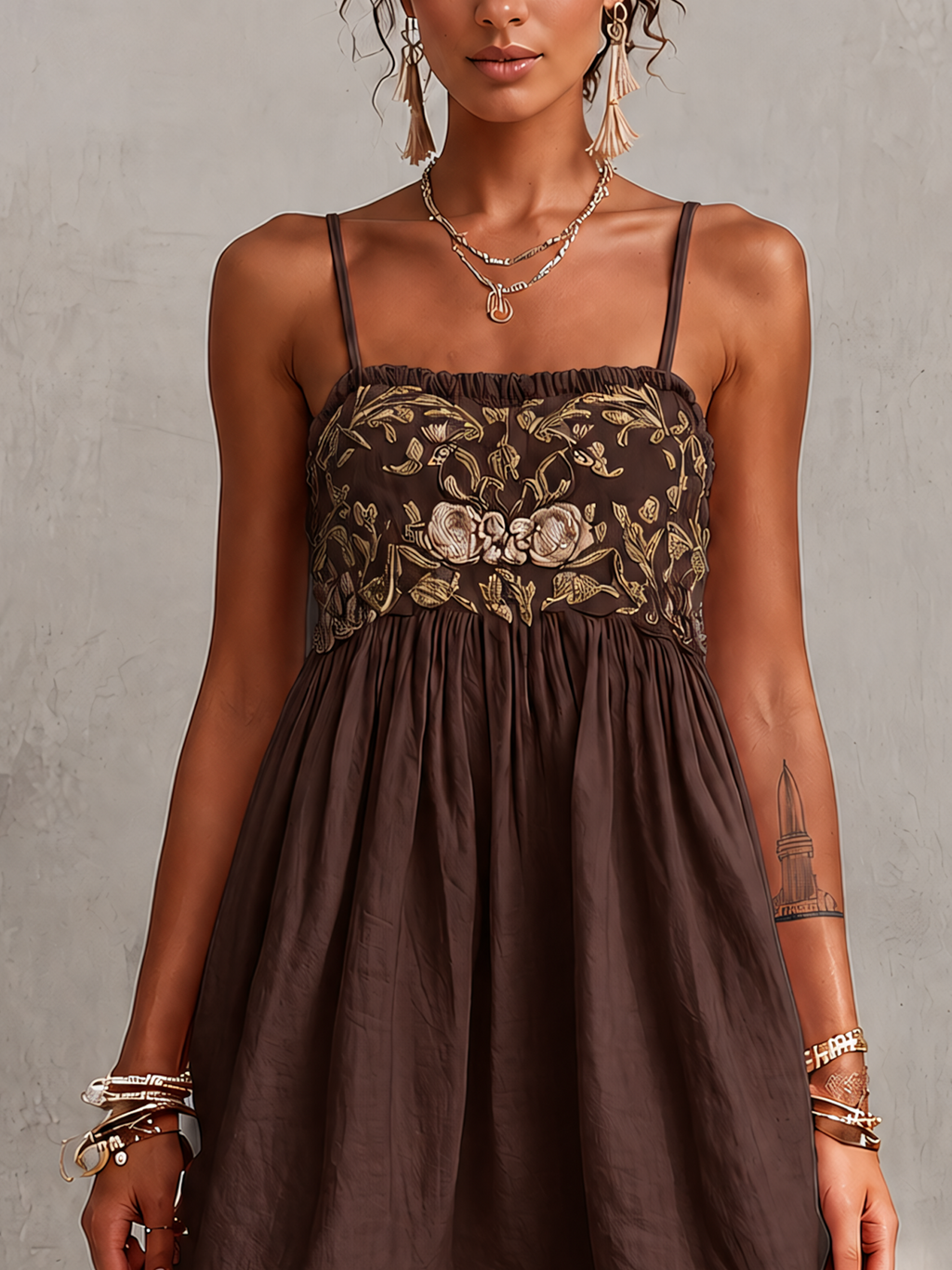Pink Vintage Embroidered Linen Cotton Mini Cami Dress