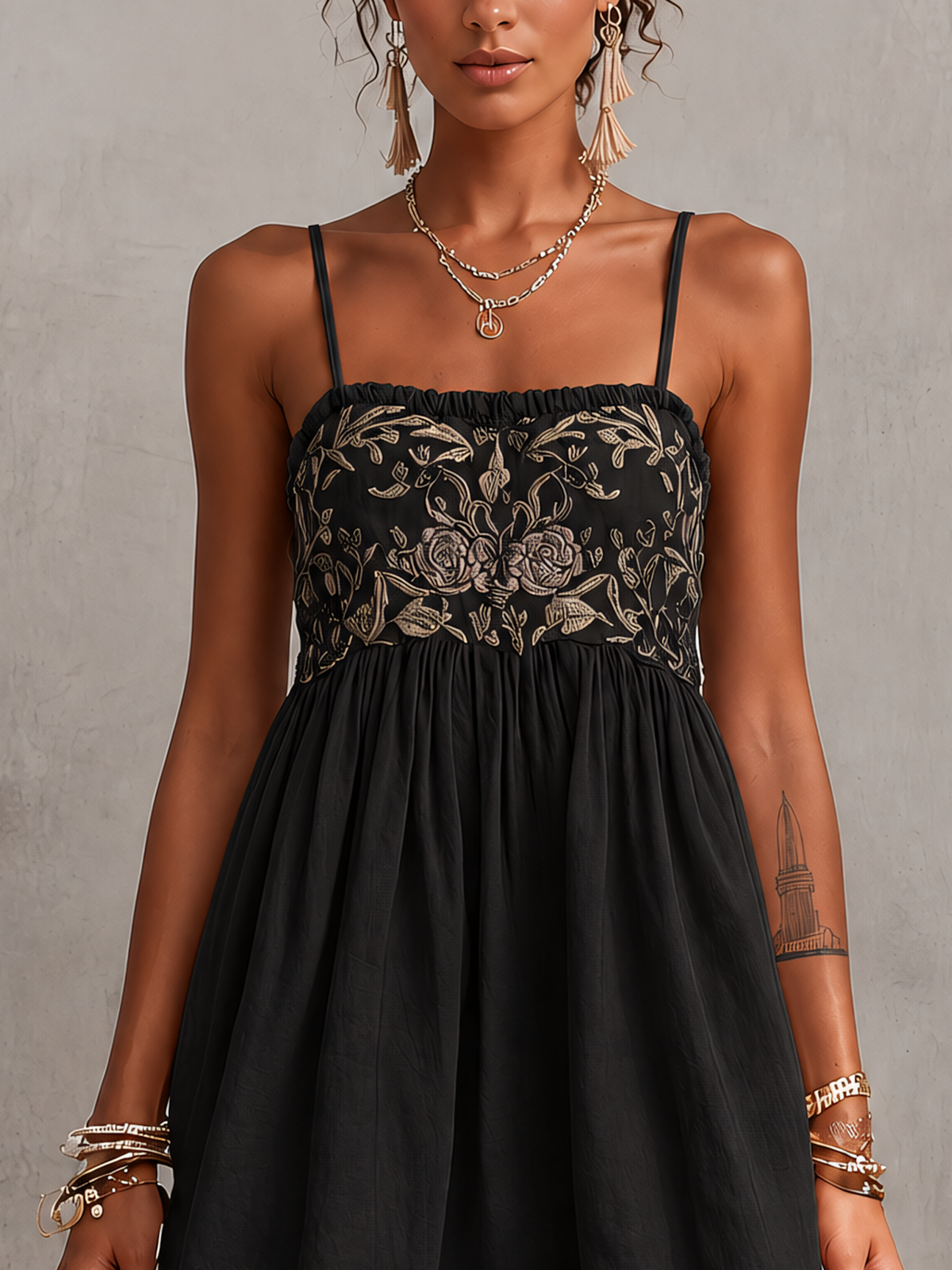 Pink Vintage Embroidered Linen Cotton Mini Cami Dress