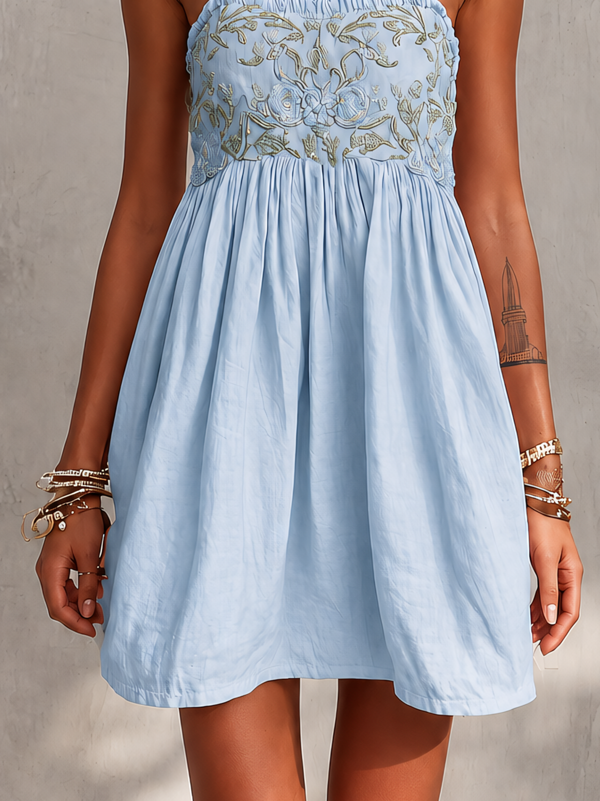 Pink Vintage Embroidered Linen Cotton Mini Cami Dress