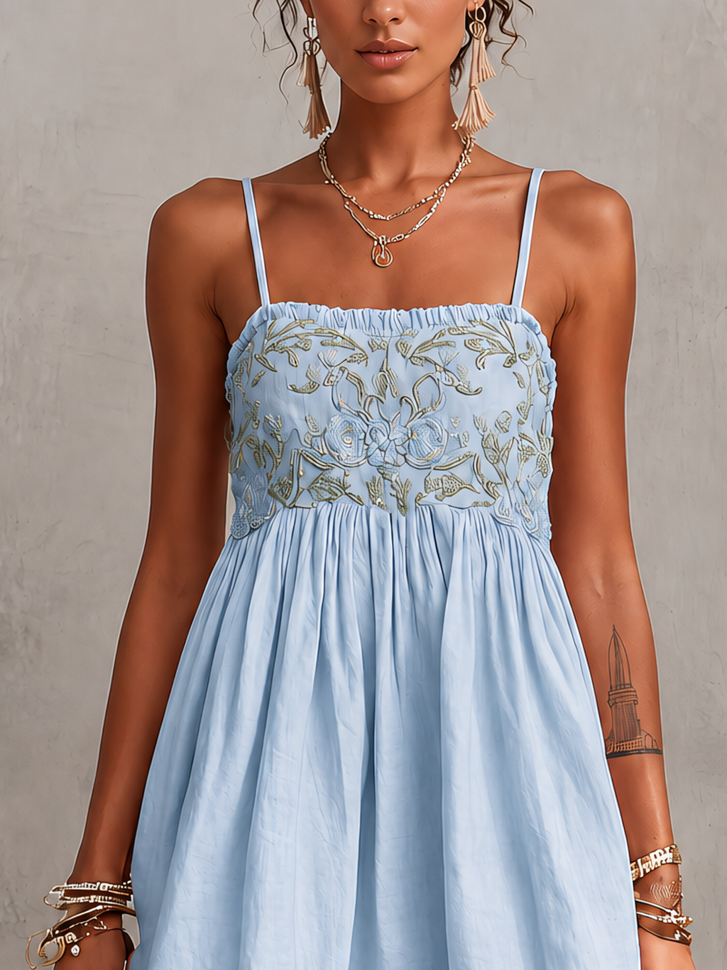 Pink Vintage Embroidered Linen Cotton Mini Cami Dress