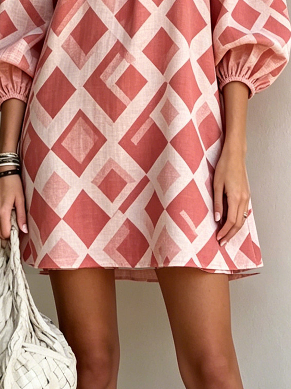 Pink Off-Shoulder Mini Dress With Balloon Sleeves