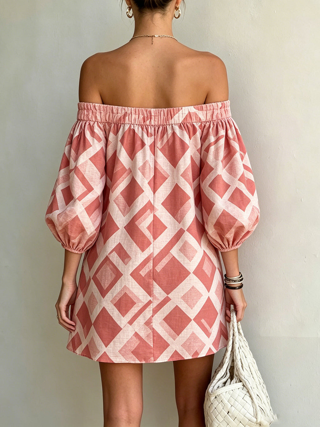 Pink Off-Shoulder Mini Dress With Balloon Sleeves