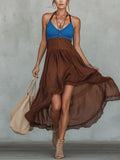 Brown Chiffon Color Block Maxi Dress
