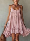 Pink Double Strap Cotton Linen Mini Dress
