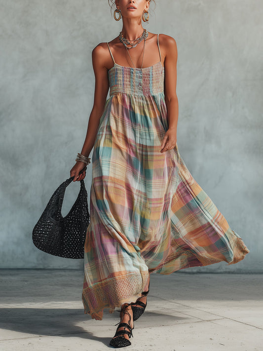 Multicolor Plaid Maxi Dress