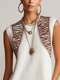 White Sleeveless Mini Dress With Zebra Print Panels