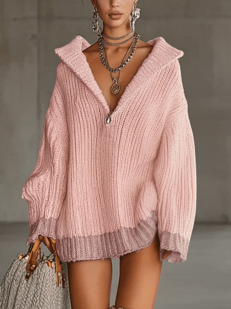 24-Hour-Shipping Pink Comfort Knitted Sweater Dress